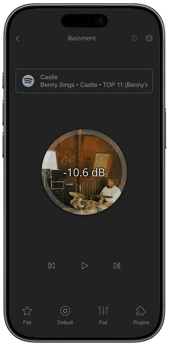 Previous volume control home screen with circular volume control